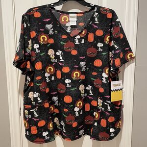 Womens Nurse Medical Scrubs Peanuts Snoopy Charlie Brown Halloween Size 3X New